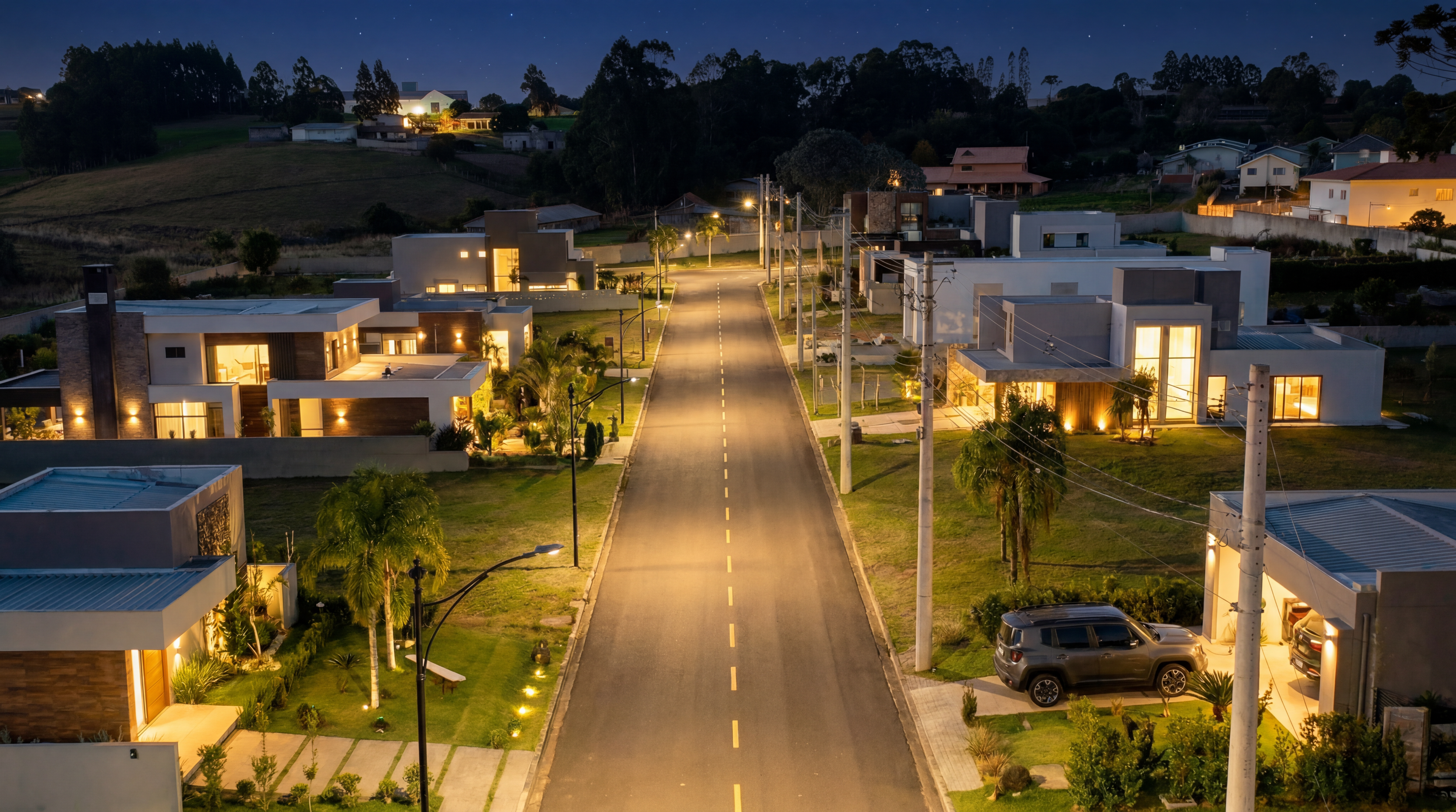 Postes de luz instalados no condomínio