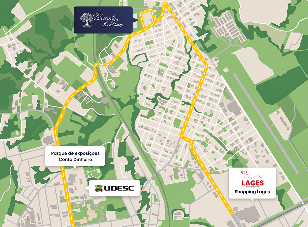 Mapa de localização do Recanto do Araçá em Lages